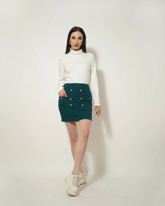 TEXTURED TEAL BLUE SKIRT - Wabi Sabi